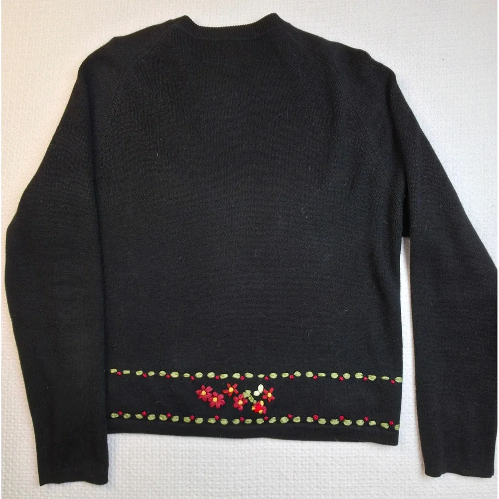 Woolrich Zip Up Sweater Womens M Black Floral Embroidered Excellent